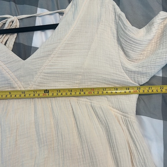 Pink Lily Beach Boho Cream Double Gauze Babydoll Mini Dress w/ Pockets sz L - Picture 13 of 16
